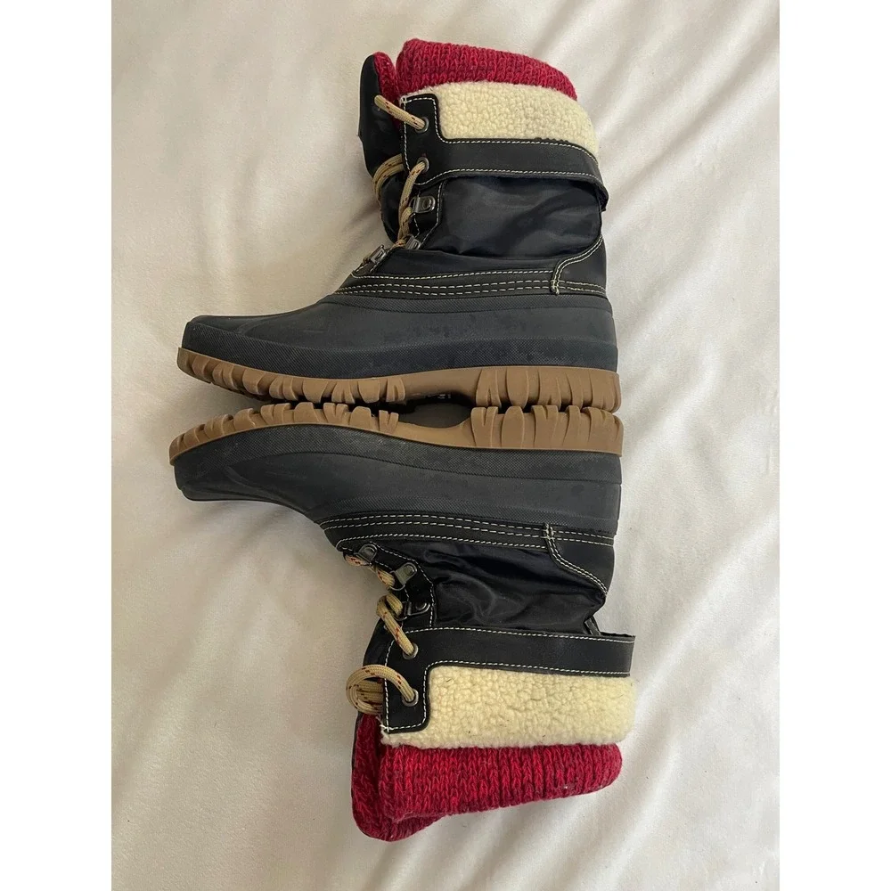 Storm by Cougar Creek Womens Black Red Knit Cuff Duck Winter Snow Boots Size 9